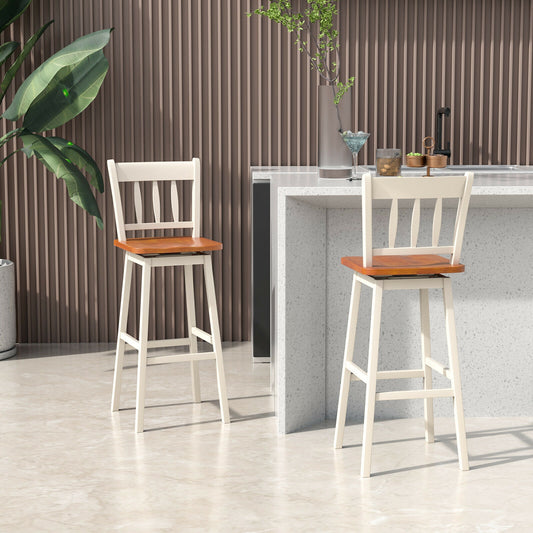 Set of 2 Swivel Counter Bar Stools with Solid Wood Frame, 30.5 Inch Seat Height, White