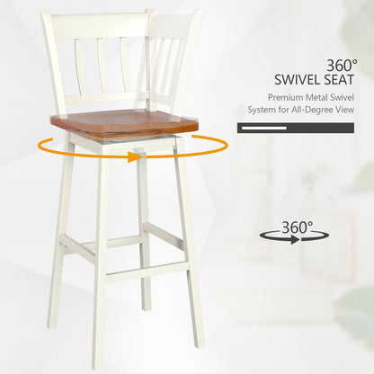 Set of 2 Swivel Counter Bar Stools with Solid Wood Frame, 30.5 Inch Seat Height, White
