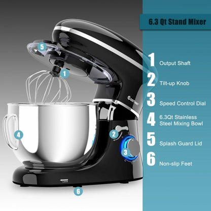 660W 6.3QT Tilt Head Stand Mixer with 6 Speed Control