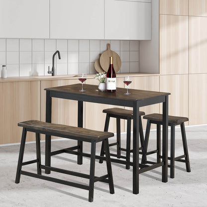 4 Piece Solid Wood Counter Height Dining Set in Coffee with Bench and Stools