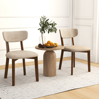Upholstered Dining Chairs with Mid-Back Design and Solid Rubber Wood Frame – Beige, Set of 2