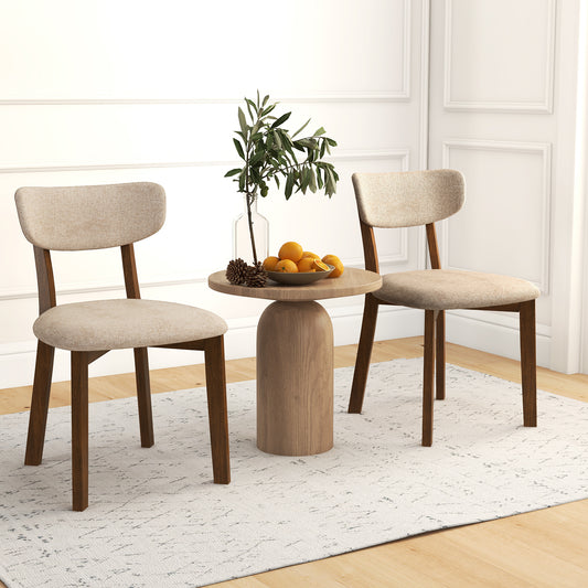 Upholstered Dining Chairs with Mid-Back Design and Solid Rubber Wood Frame – Beige, Set of 2