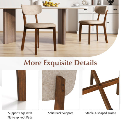 Upholstered Dining Chairs with Mid-Back Design and Solid Rubber Wood Frame – Beige, Set of 2
