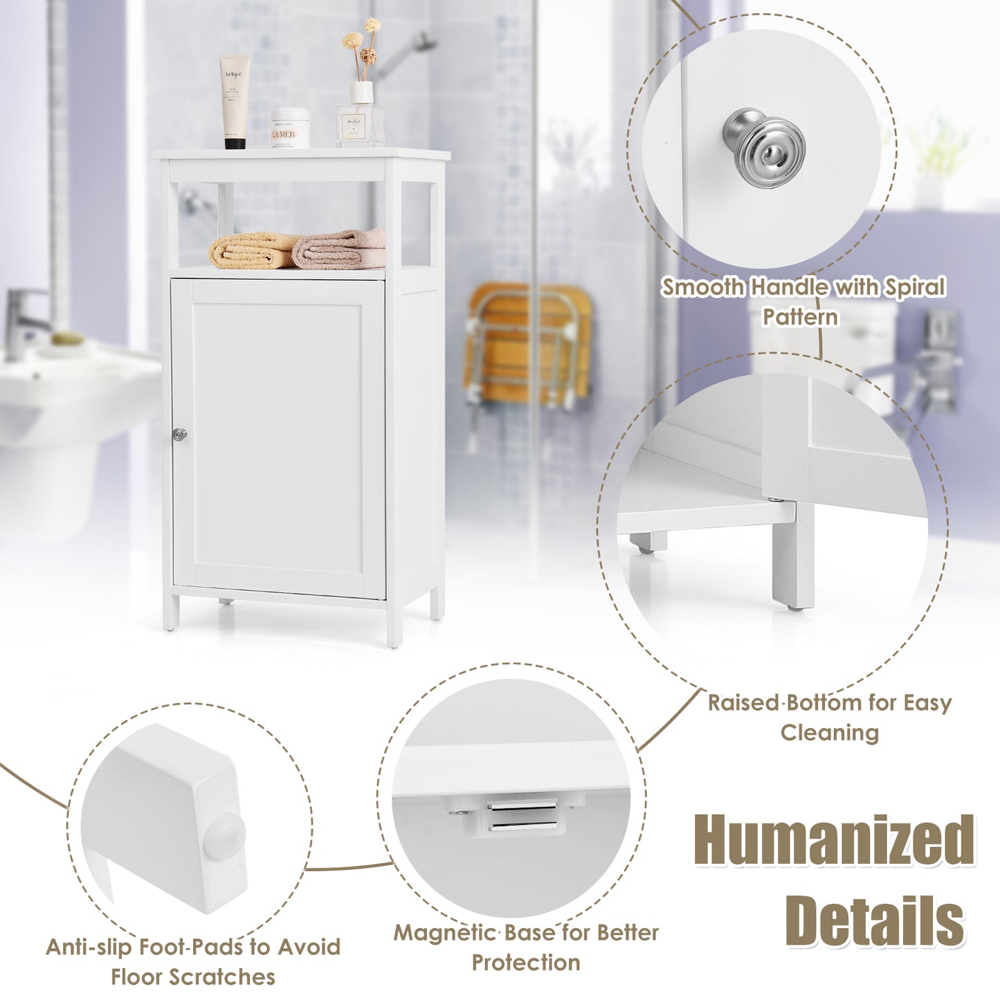 Multifunctional Floor Cabinet Storage Rack with Adjustable Shelves and Organizer Stand