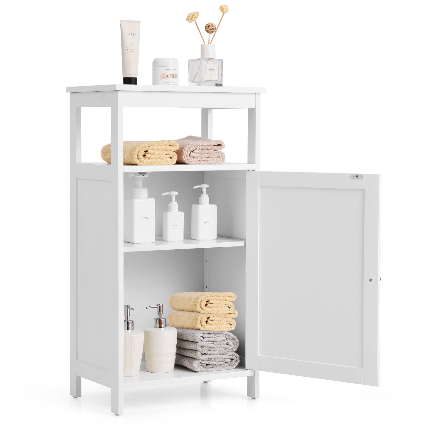 Multifunctional Floor Cabinet Storage Rack with Adjustable Shelves and Organizer Stand