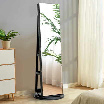 360° Rotating Jewelry Armoire with LED Mirror and Lockable Storage – Black