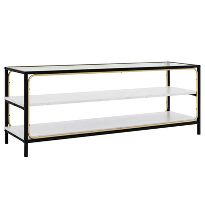 Elegant 3 Tier TV Console with Tempered Glass Top for TVs up to 50 Inches