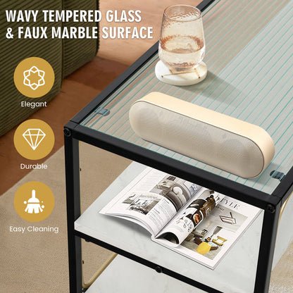 Elegant 3 Tier TV Console with Tempered Glass Top for TVs up to 50 Inches