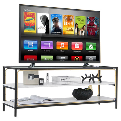 Elegant 3 Tier TV Console with Tempered Glass Top for TVs up to 50 Inches