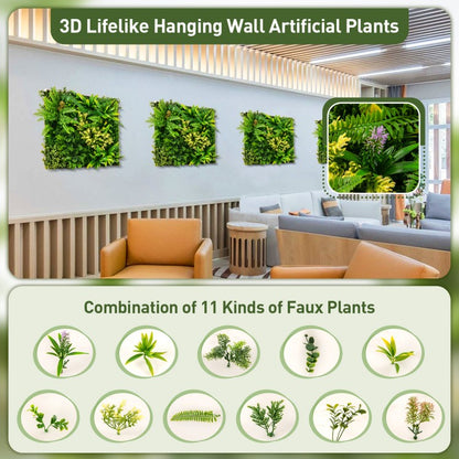 Lifelike 3D Hanging Greenery Hedge with 11 Mixed Faux Plants for Home & Garden