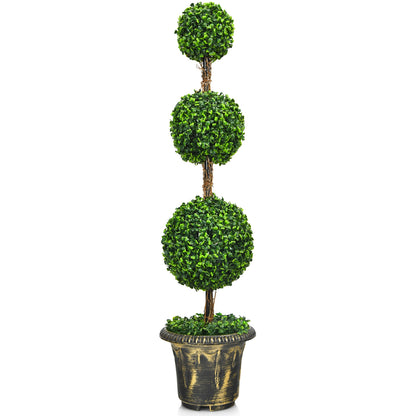 4 Feet Artificial Triple Ball Topiary Tree - Lifelike Indoor/Outdoor Decoration
