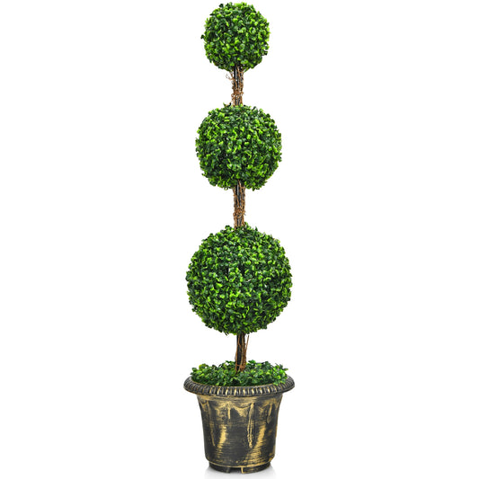 4 Feet Artificial Triple Ball Topiary Tree - Lifelike Indoor/Outdoor Decoration