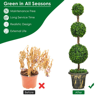4 Feet Artificial Triple Ball Topiary Tree - Lifelike Indoor/Outdoor Decoration