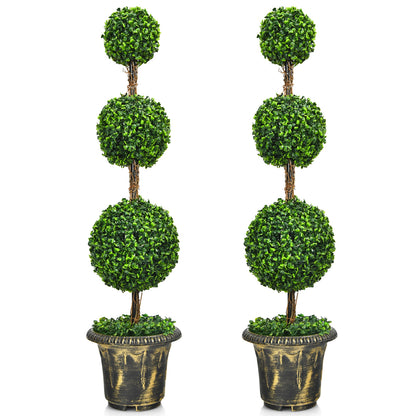 4 Feet Artificial Triple Ball Topiary Tree - Lifelike Indoor/Outdoor Decoration