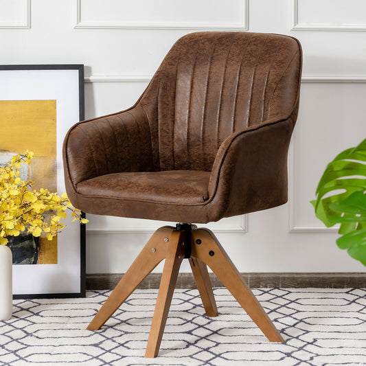 Modern Mid-Century Swivel Chair with Hot-Stamping Cloth and Wooden Base