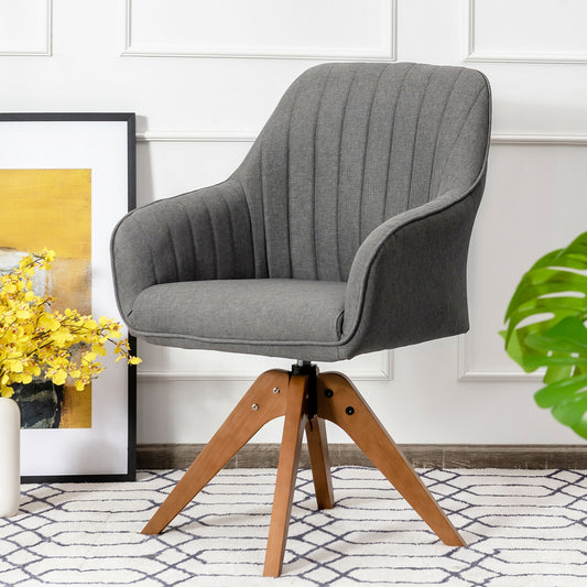 Linen Swivel Accent Armchair with Wooden Legs