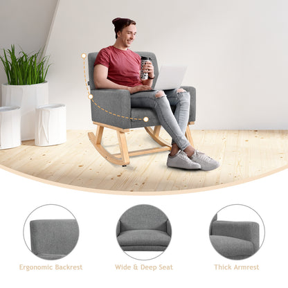 Comfortable Upholstered Rocker Chair with Ergonomic Design in Grey