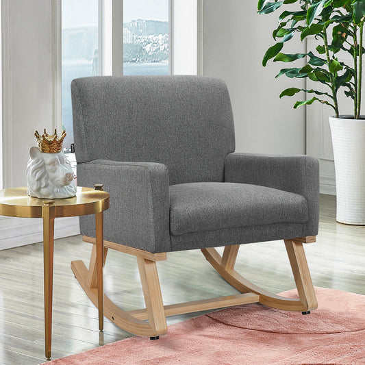 Comfortable Upholstered Rocker Chair with Ergonomic Design in Grey