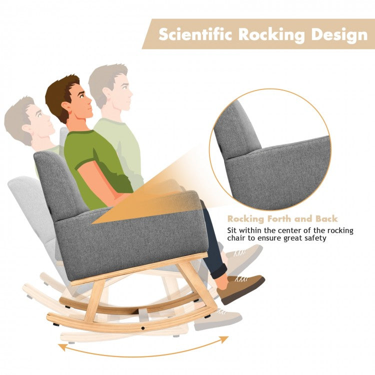 Comfortable Upholstered Rocker Chair with Ergonomic Design in Grey