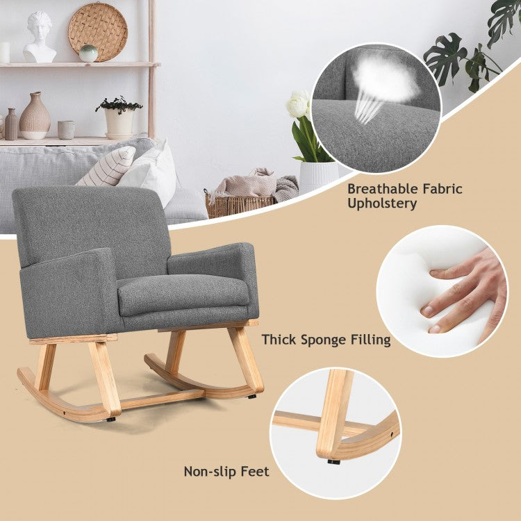 Comfortable Upholstered Rocker Chair with Ergonomic Design in Grey