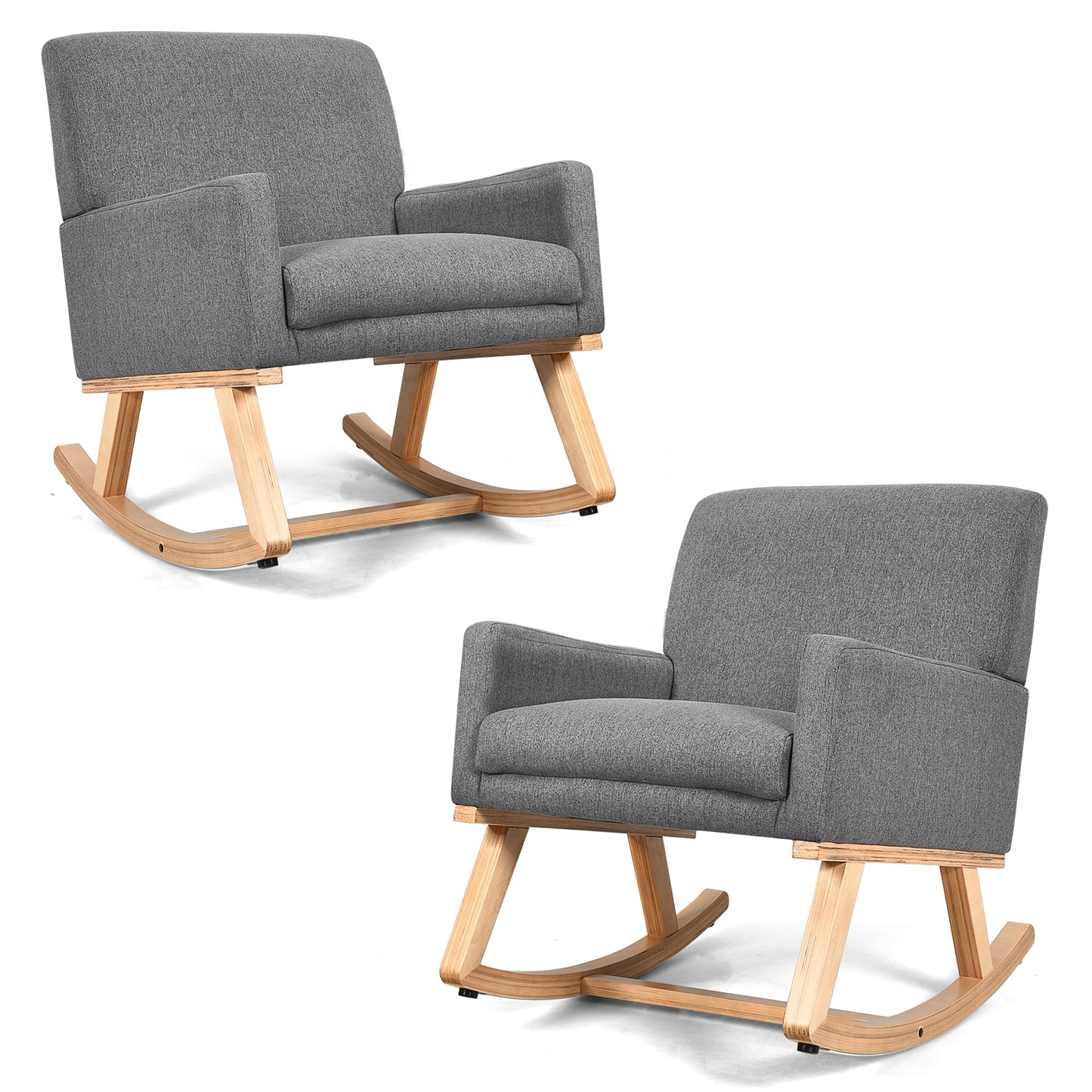 Comfortable Upholstered Rocker Chair with Ergonomic Design in Grey