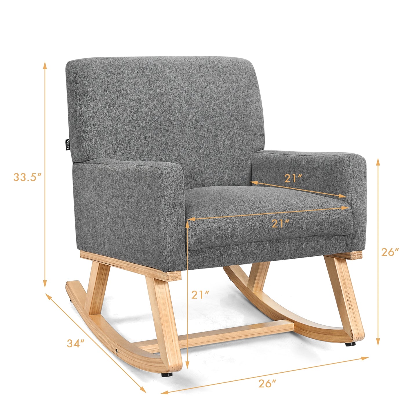 Comfortable Upholstered Rocker Chair with Ergonomic Design in Grey