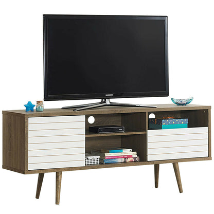 Modern Media Stand with Drawer Storage and Cable Management for 65 Inch TVs - Brown & White