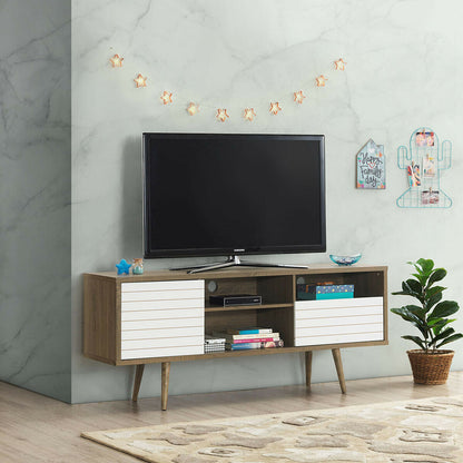 Modern Media Stand with Drawer Storage and Cable Management for 65 Inch TVs - Brown & White