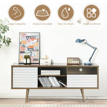 Modern Media Stand with Drawer Storage and Cable Management for 65 Inch TVs - Brown & White