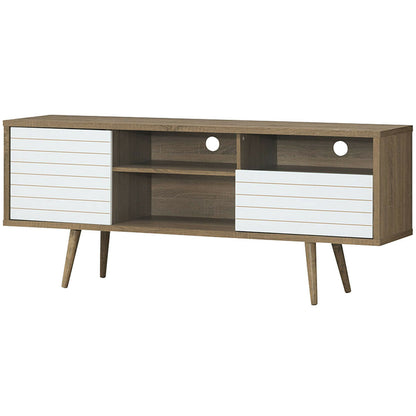 Modern Media Stand with Drawer Storage and Cable Management for 65 Inch TVs - Brown & White