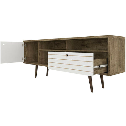 Modern Media Stand with Drawer Storage and Cable Management for 65 Inch TVs - Brown & White