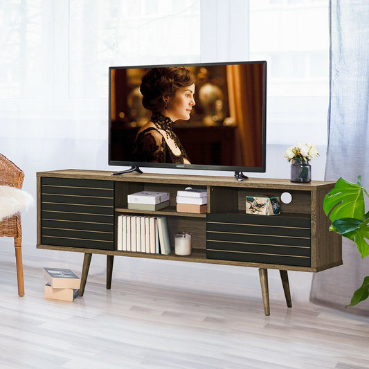 Modern Media Stand with Drawer Storage and Cable Management for 65 Inch TVs - Brown & Black