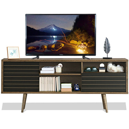 Modern Media Stand with Drawer Storage and Cable Management for 65 Inch TVs - Brown & Black