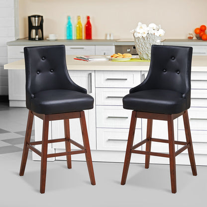 Pair of 29 Inch Swivel Upholstered Bar Stools with Durable Wood Legs