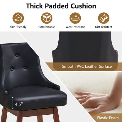 Pair of 29 Inch Swivel Upholstered Bar Stools with Durable Wood Legs