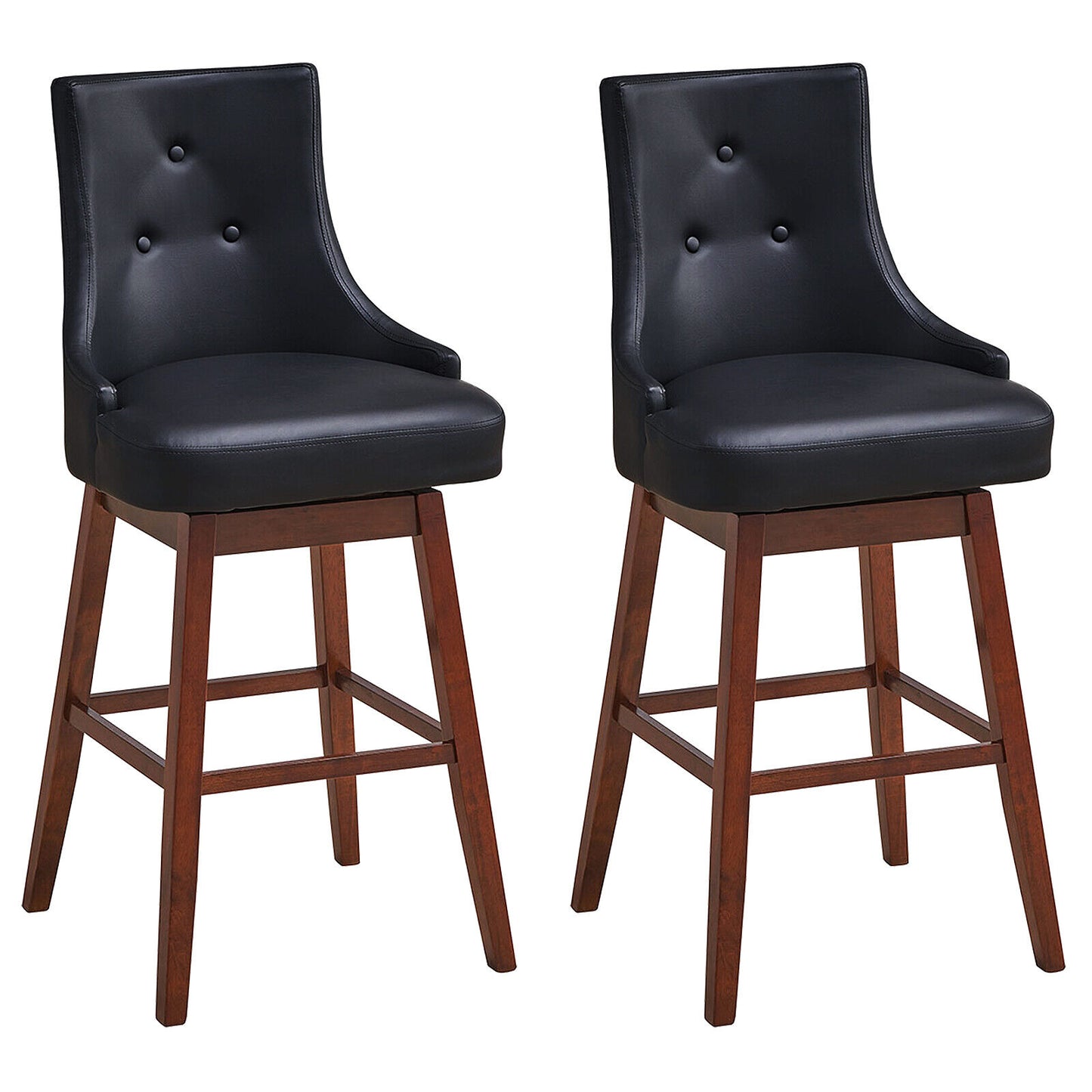 Pair of 29 Inch Swivel Upholstered Bar Stools with Durable Wood Legs