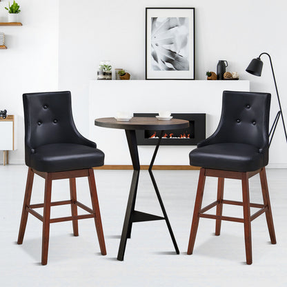 Pair of 29 Inch Swivel Upholstered Bar Stools with Durable Wood Legs