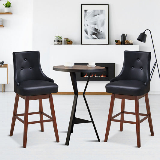 Pair of 29 Inch Swivel Upholstered Bar Stools with Durable Wood Legs