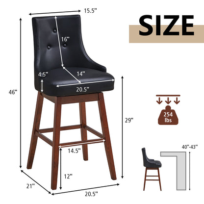 Pair of 29 Inch Swivel Upholstered Bar Stools with Durable Wood Legs