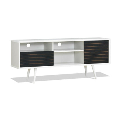 Modern Media Stand with Drawer Storage and Cable Management for 65 Inch TVs - Black & White