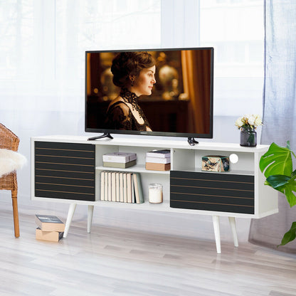 Modern Media Stand with Drawer Storage and Cable Management for 65 Inch TVs - Black & White