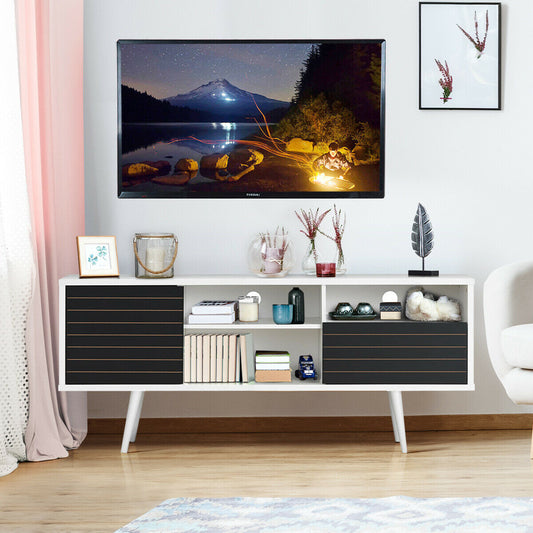 Modern Media Stand with Drawer Storage and Cable Management for 65 Inch TVs - Black & White