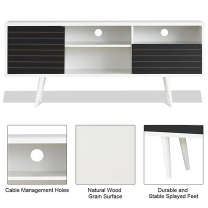 Modern Media Stand with Drawer Storage and Cable Management for 65 Inch TVs - Black & White