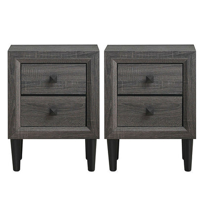 Set of 2 Retro Nightstands with 2 Drawers for Bedroom and Living Room Storage - Grey