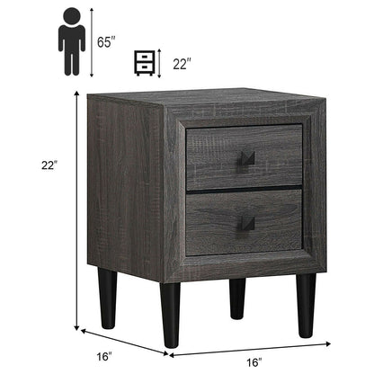 Set of 2 Retro Nightstands with 2 Drawers for Bedroom and Living Room Storage - Grey