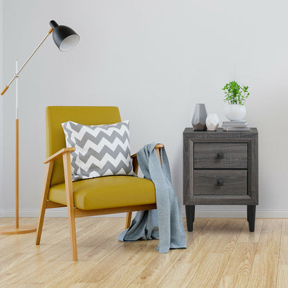 Set of 2 Retro Nightstands with 2 Drawers for Bedroom and Living Room Storage - Grey