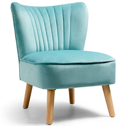 Velvet Armless Accent Chair with Natural Wood Legs - Green