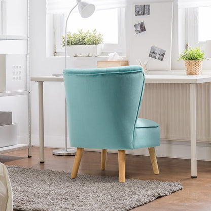 Velvet Armless Accent Chair with Natural Wood Legs - Green