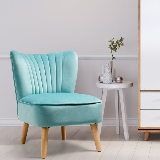 Velvet Armless Accent Chair with Natural Wood Legs - Green
