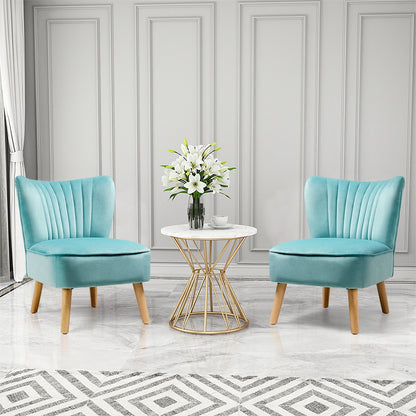 Velvet Armless Accent Chair with Natural Wood Legs - Green